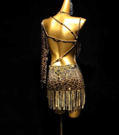 Custom Size Competition Latin Dance Dresses for Women Leopard Salsa Rumba Chacha Ball Dance Bling Costumes