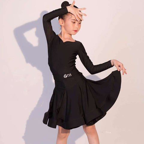 Children's Latin Dance dresses blue pink green Regulations Competition Uniforms Girls Professional Standards Grading Examination skirts - Moderndancedress.com