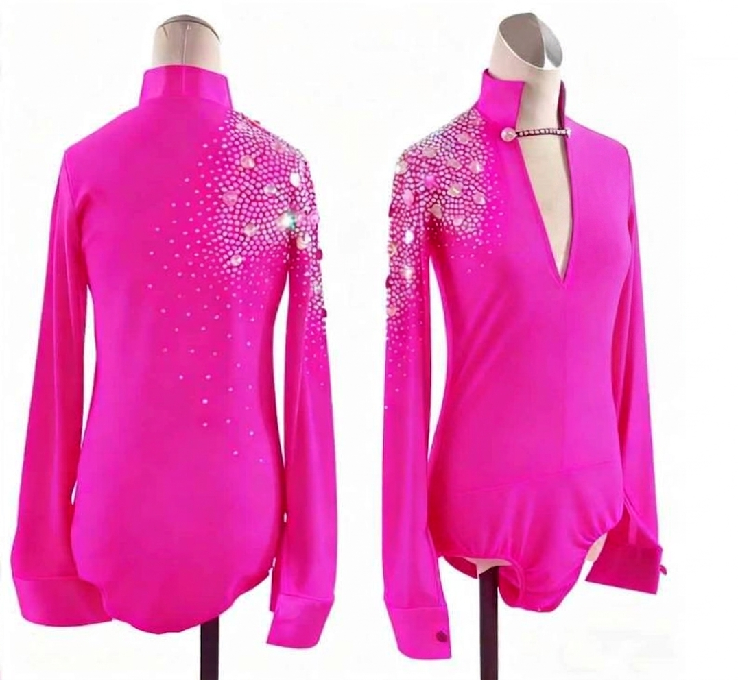 Custom Size Men's Latin Dance Shirts Pink Black Diamond Boys Professional Ballroom Waltz Tango Flamenco Chacha Dancing Body Shirt