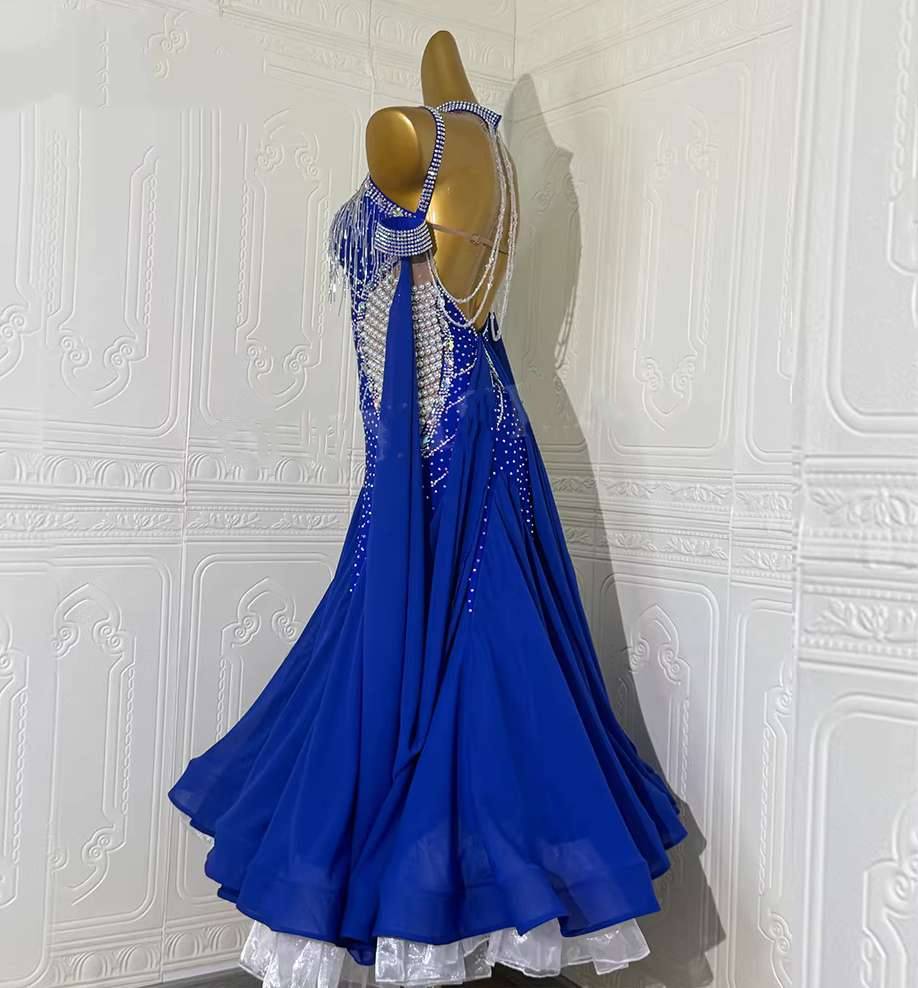 Custom Size Royal Blue Competition Ballroom Dance Dresses Crystal Fringe Tango Waltz Costume