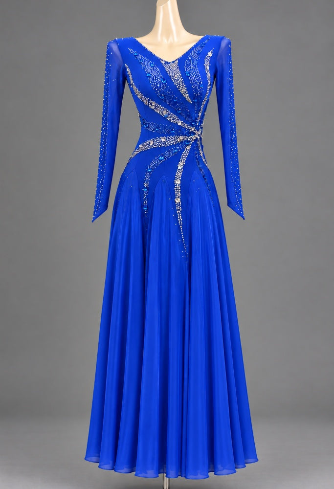 Custom Size Royal Blue American Smooth Ballroom Dance Dress with Rhinestones