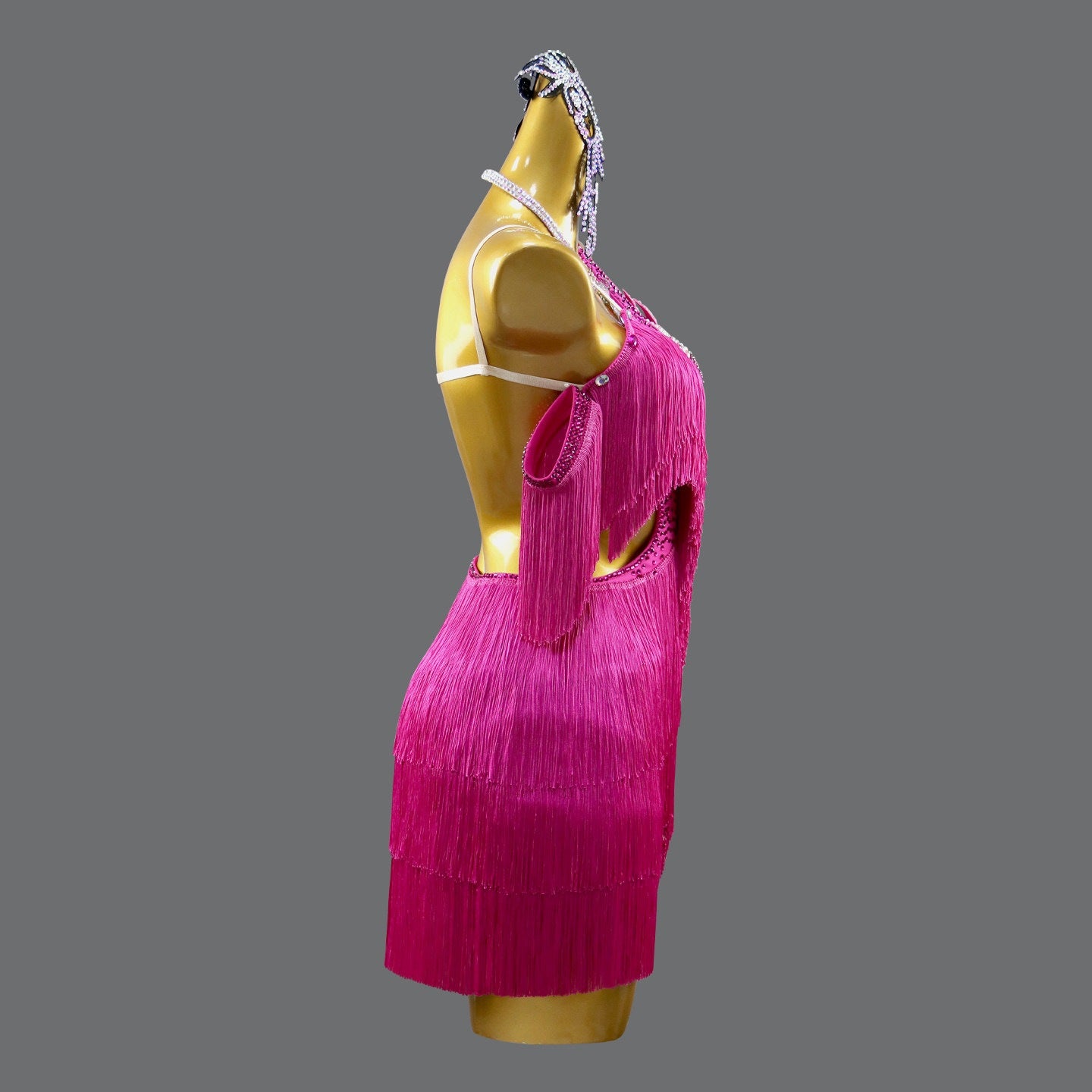 Hot Pink Fringe Latin Dance Dress - Professional Tassel Competition Wear
