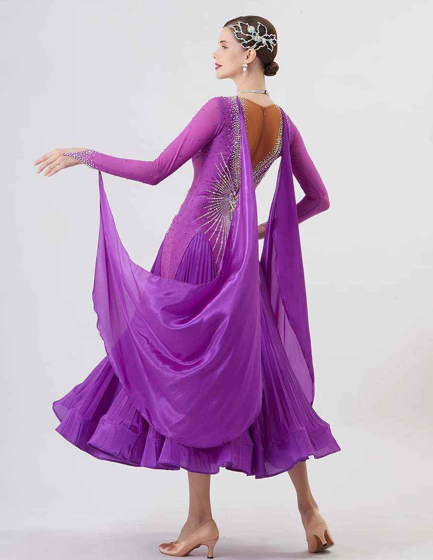 Custom Size Purple Competition Ballroom Dance Dresses for Women Girls Waltz Tango National Standard Dance Long Gown