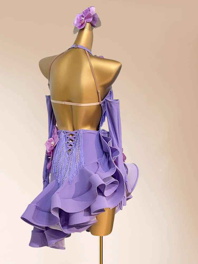 Custom Size Green Purple Competition Latin Dance Dresses for Women Salsa Rumba Chacha Blackpool Performance Costumes