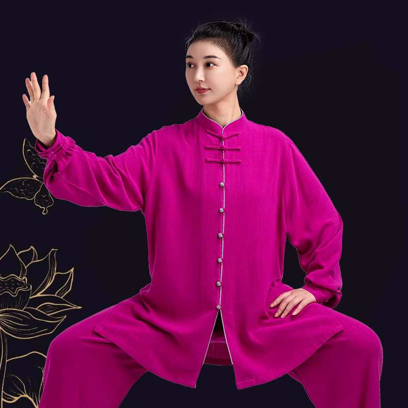 Fuchsia Tai Chi Clothing for Women Linen Chinese Kung Fu UniformsTaijiquan Practice Clothes Wushu Competition Clothes - Moderndancedress.com