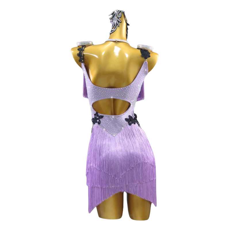 Purple Lavender Latin Dance  Dress for Women Girls Kids Tassel Competition Performance Salsa Rumba Chacha Solo Dance Costume - Moderndancedress.com