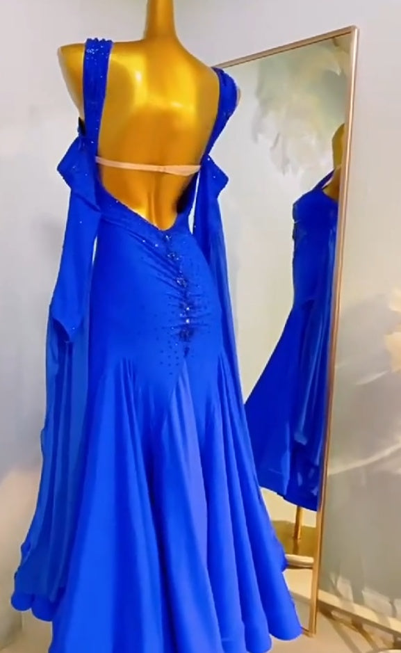 Custom Size Royal Blue Ballroom Dance Dresses for Women Girls Waltz Foxtrot Smooth Competition Gown