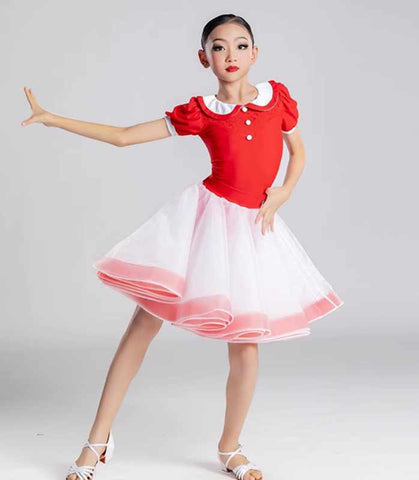Children Red Latin Dance Dresses for Kids Girls Ballroom Latin Salsa Competition Costume Festive Latin Dance Clothes for Kids - Moderndancedress.com