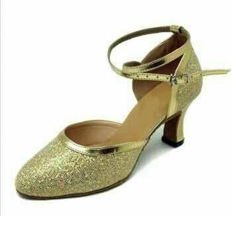 Turquoise Sequins latin ballroom dancing shoes soft rubber sole mid-heel waltz tango foxtrot smooth dance shoes for female - Moderndancedress.com