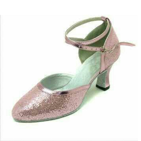 Turquoise Sequins latin ballroom dancing shoes soft rubber sole mid-heel waltz tango foxtrot smooth dance shoes for female - Moderndancedress.com