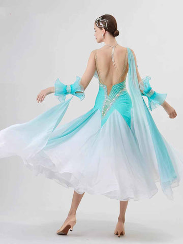 Custom Size Turquoise Competition Ballroom Dance Dresses for Women Waltz Tango Rhythm Dance Long Skirt