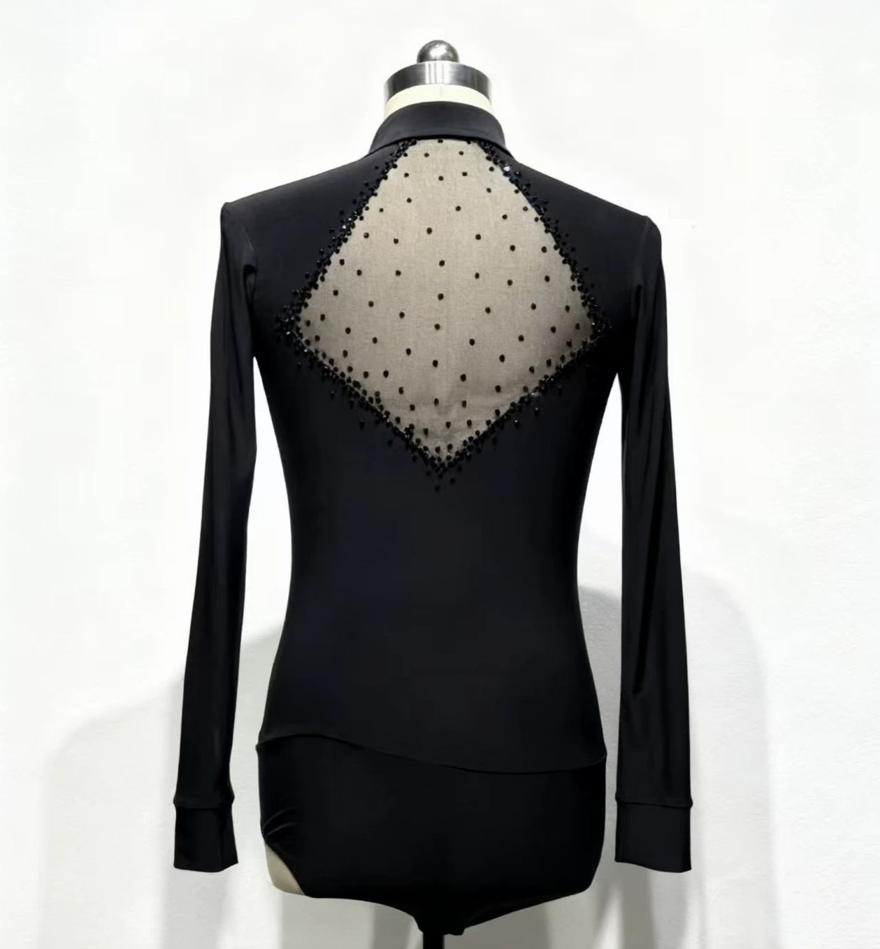 Men's  Mesh Latin Dance Shirt Leotard - Professional Ballroom Competition Bodysuit