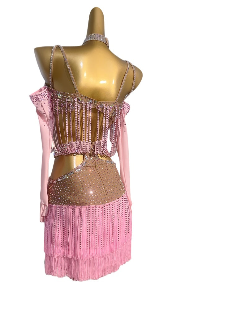 Custom Size Pink Blue Fringe Latin Dance Dresses for Women Girls Salsa Rumba Chacha  Competition Dance Wear - Moderndancedress.com