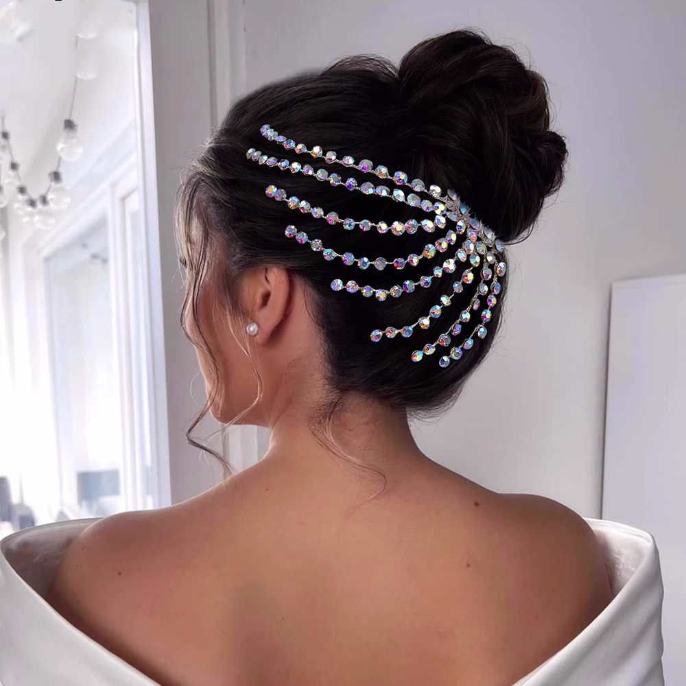 Women latin ballroom dance headdress stage performance bling hair comb Bride wedding braided hair accessories handmade - Moderndancedress.com