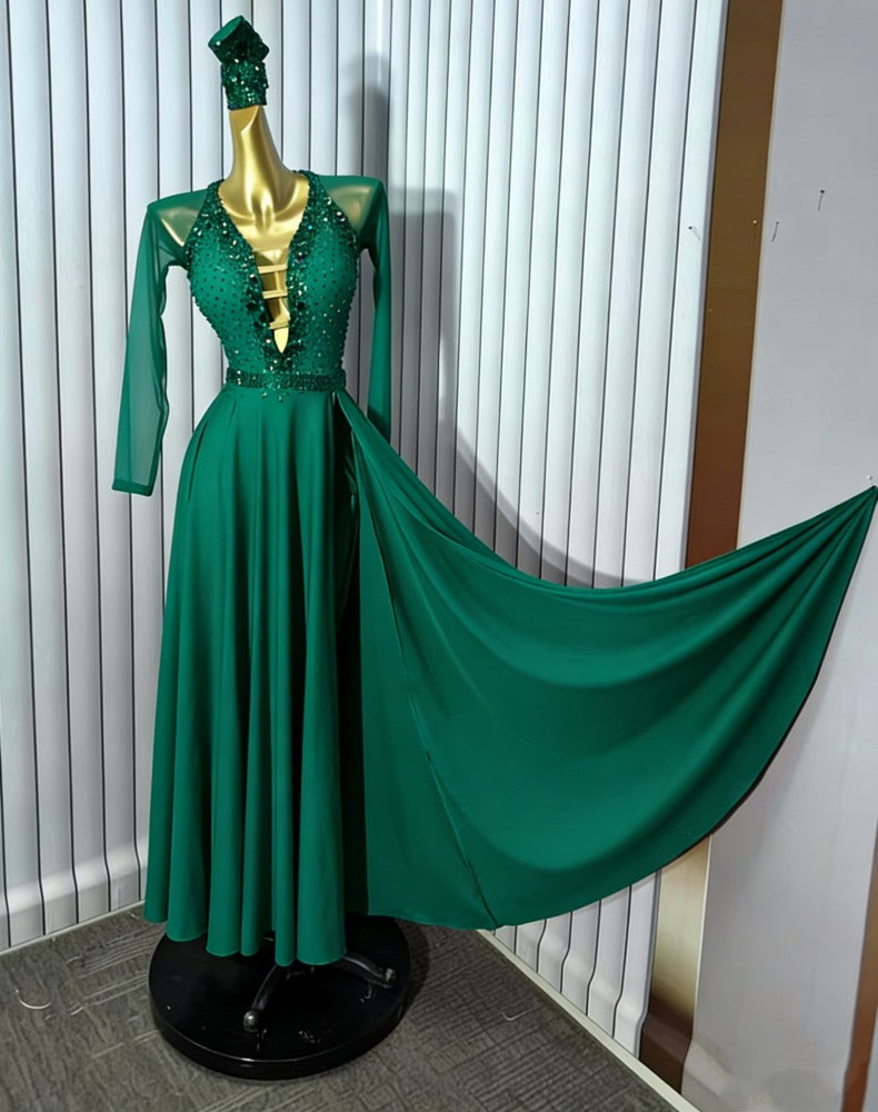 Custom Size Emerald Green American Smooth Competition Dress - Ballroom Waltz Dance Gown