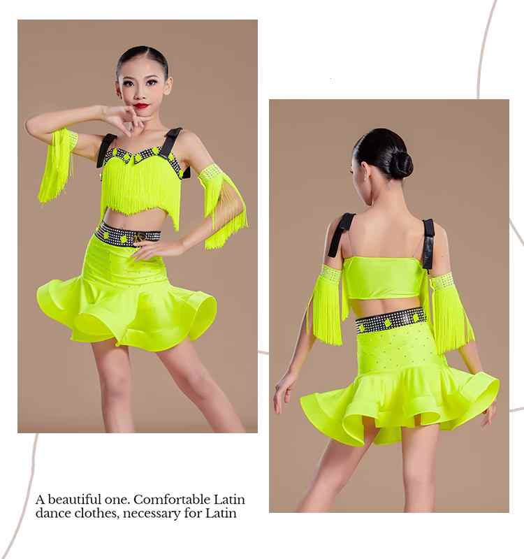 Professional Neon Yellow Pink Fringe Latin Dance Competition Dresses for Girls Kids Bling Diamond Samba Salsa Rumba Chacha Performance Costumes - Moderndancedress.com