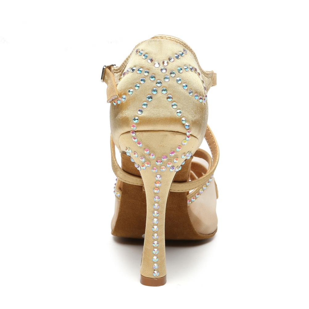 Pink Glitter Latin Dance Shoes Rhinestone Ballroom High Heel Bachata Dance Sandals