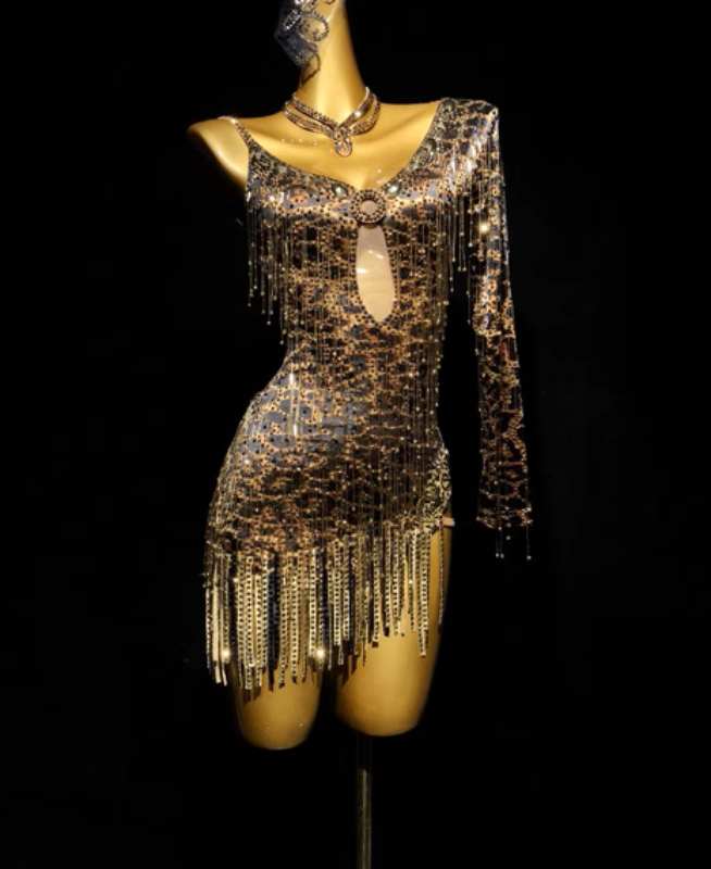 Custom Size Competition Latin Dance Dresses for Women Leopard Salsa Rumba Chacha Ball Dance Bling Costumes
