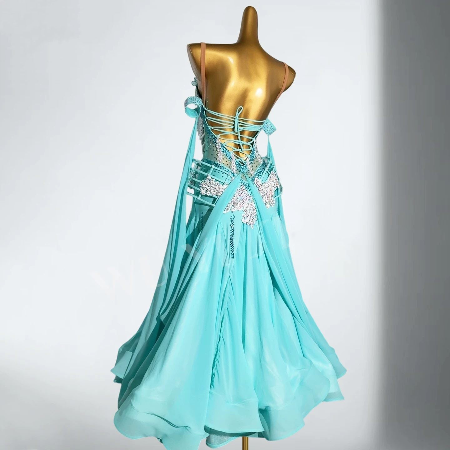 Custom Size Fuchsia Rhinestone Ballroom Dance Dress - Fringe Waltz Tango Performance Gown Blue