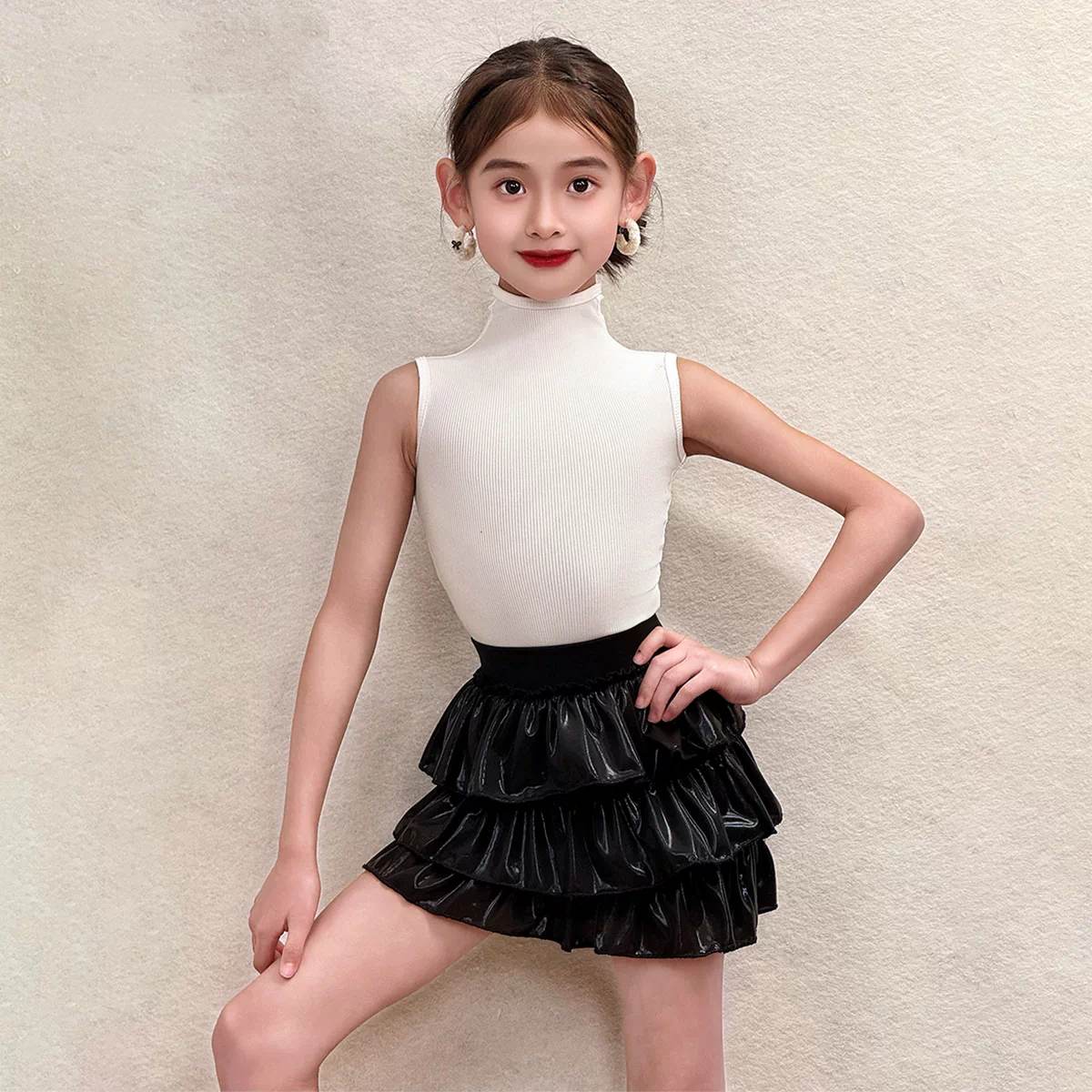 Girls Latin Dance Dress | Kids Mustard Yellow Mock Neck Salsa Chacha Set