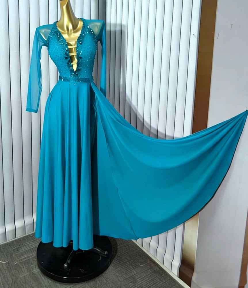 Custom Size Emerald Green American Smooth Competition Dress - Ballroom Waltz Dance Gown