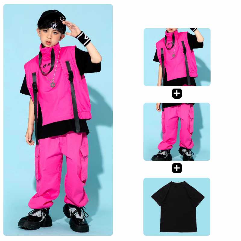 Fuchsia Pink Jazz Street Hip-hop Dance Costumes for Girls Boys Rapper Singers Gogo Dancer Performance Clothes Catwalk Show Clothing - Moderndancedress.com