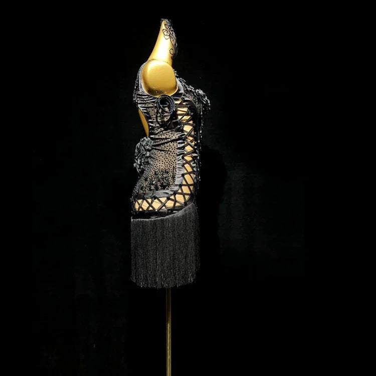 Custom Size Black Rose Flowers Competition Latin Dance Dress Salsa Rumba Ballroom Blackpool Dance Gown