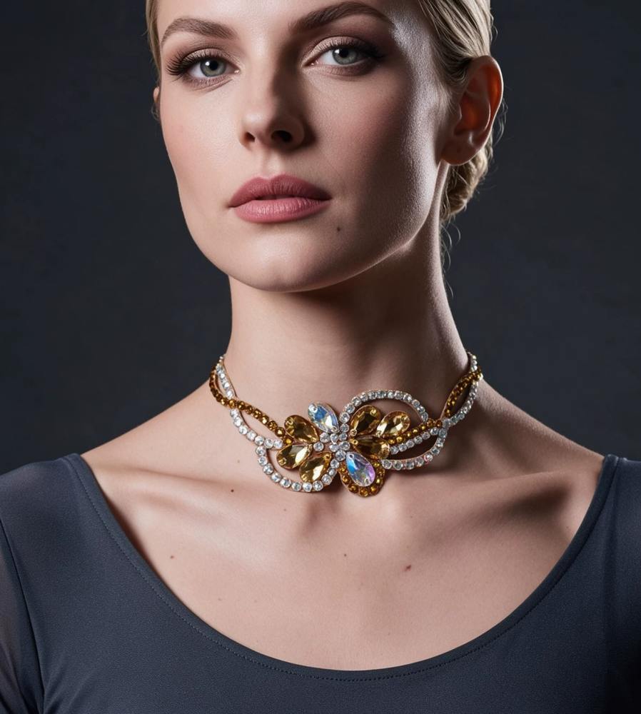 Gold & AB Crystal Ballroom Dance Choker Necklace