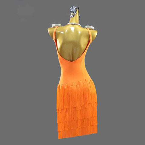 Professional Orange fringe Latin dance dresses for women girls kids salsa rumba chacha dance competition shows dresses flower costumes