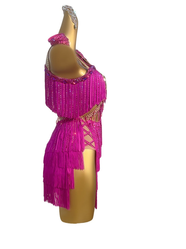Custom Size Fuchsia Latin Dance Dresses for Women Girls Blackpool Competition Salsa Rumba Chacha Ballroom Dance Costumes - Moderndancedress.com