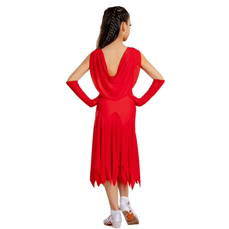 Girls Latin Dance Dresses Kids Red Smooth Ballroom Dance Dresses for Kids Blackpool Latin Dance Costumes for Children