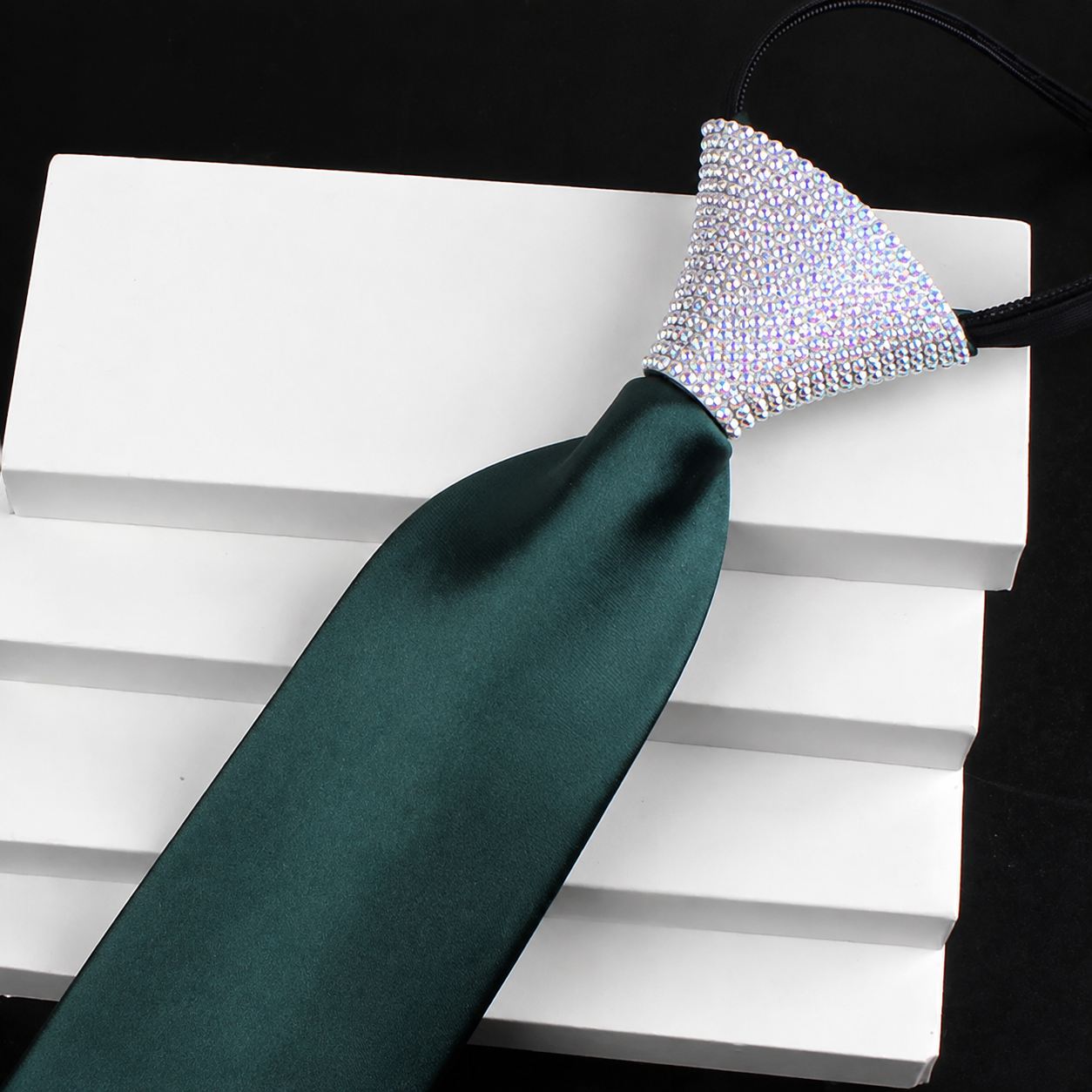 Crystallized Rhinestone Ballroom Dance Tie - Adjustable Men's Zipper Necktie