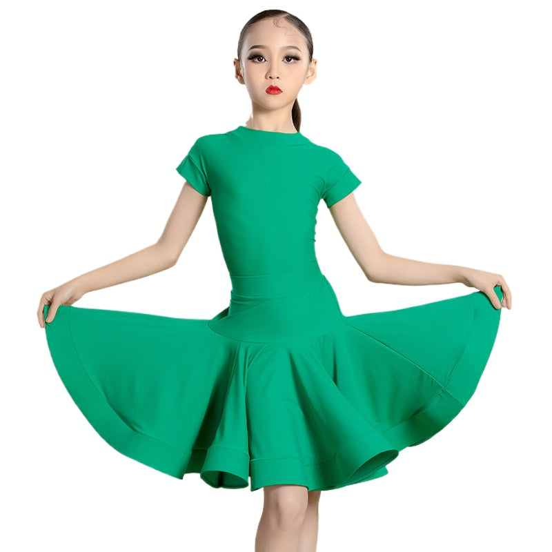Girls Latin Dance Dresses Green Fuchsia Ballroom Latin Salsa Rumba Dance Costumes for Kids