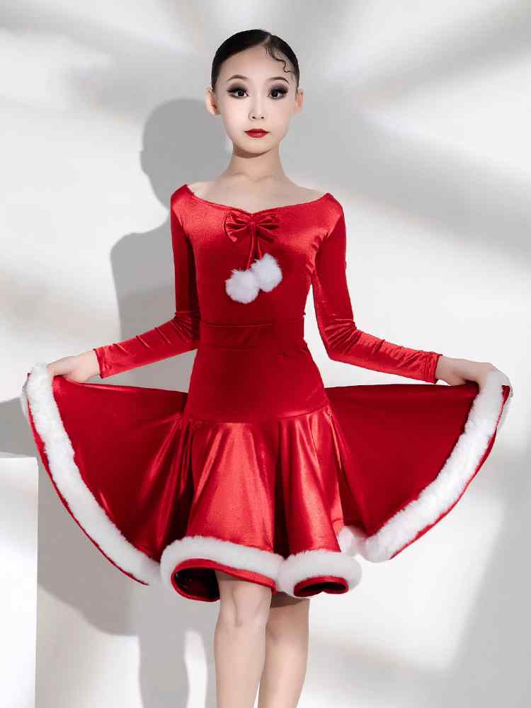 Children's Girl Red Velvet Latin Dance Competition Dresses Salsa Rumba Chacha  Modern Dance Outfits for Kids - Moderndancedress.com