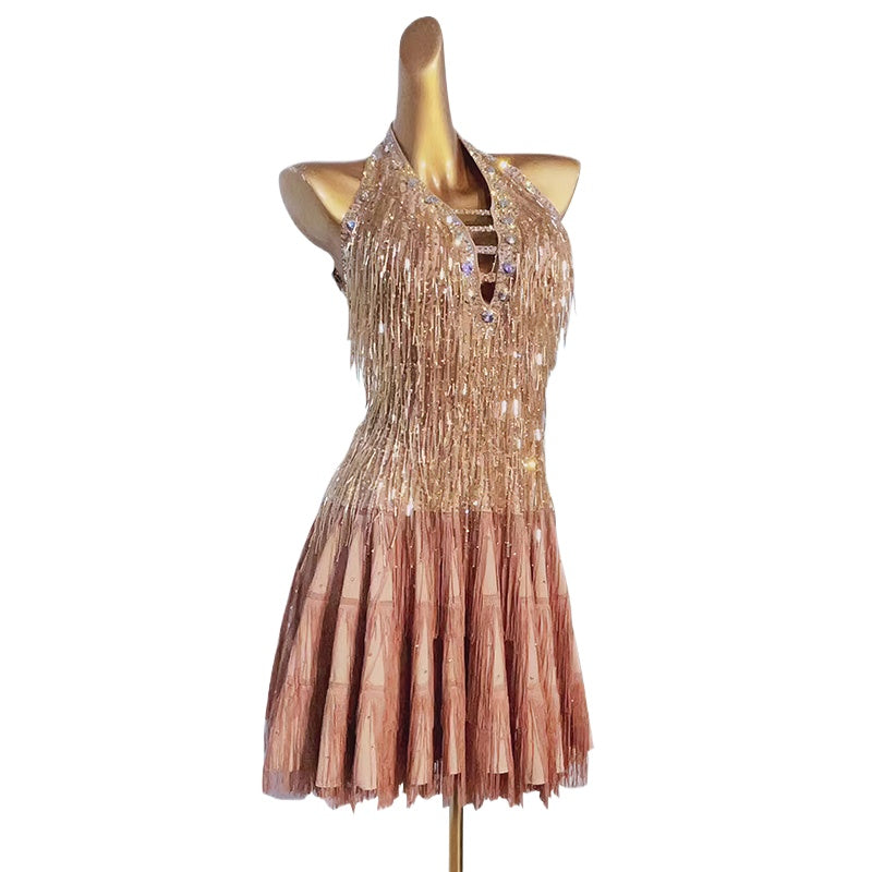 Custom Size Coffee Fringe Competition Latin Dance Dresses for Women Girls Salsa Rumba Chacha Dancing Outfits - Moderndancedress.com