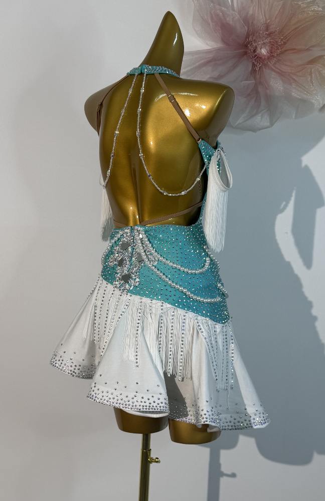 Custom Size Turquoise Blue Competition Latin Dance Dresses for Women Girls Ballroom Salsa Chacha Latin Costumes