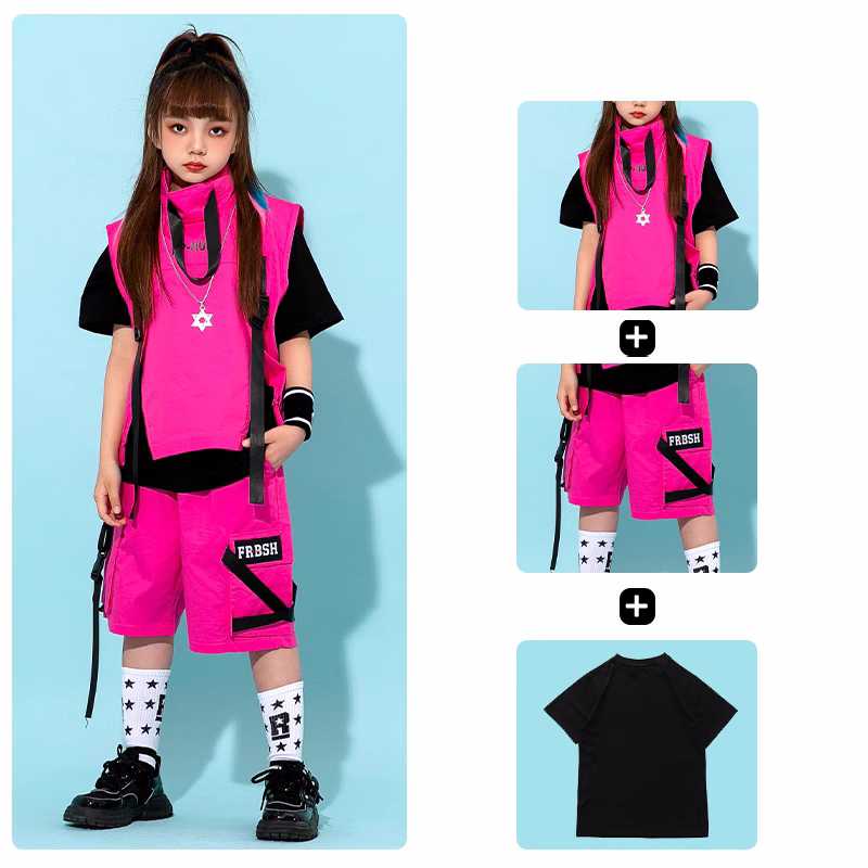 Fuchsia Pink Jazz Street Hip-hop Dance Costumes for Girls Boys Rapper Singers Gogo Dancer Performance Clothes Catwalk Show Clothing - Moderndancedress.com