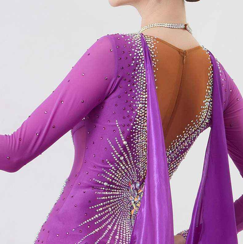 Custom Size Purple Competition Ballroom Dance Dresses for Women Girls Waltz Tango National Standard Dance Long Gown