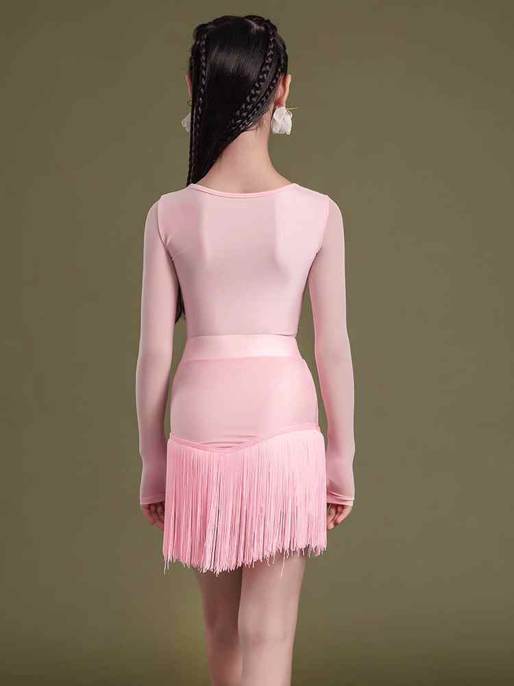 Children Girls Pink Fringe Latin Dance Dresses Kids Salsa Rumba Chacha Ballroom Latin Competition Peformance Outfits Fancy Dresses - Moderndancedress.com