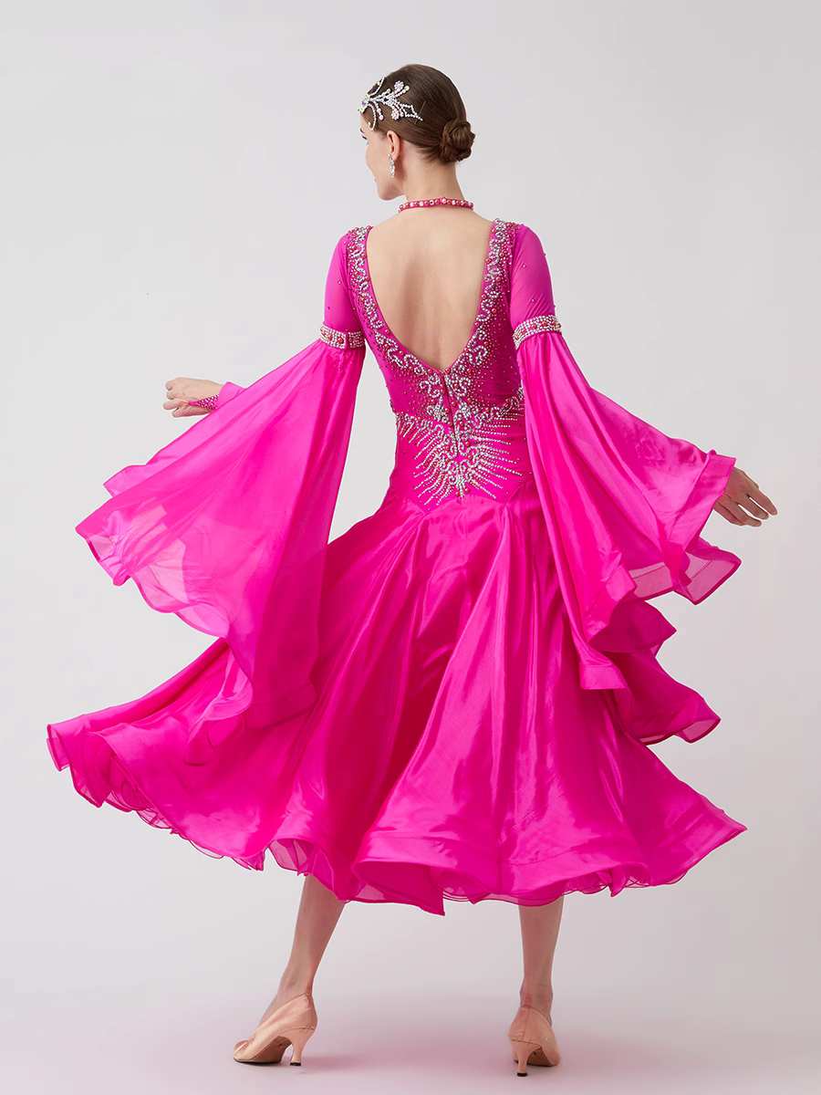 Custom Size Fuchsia Competition Ballroom Dance Dresses Waltz Tango National Standard Dance Long Gown - Moderndancedress.com