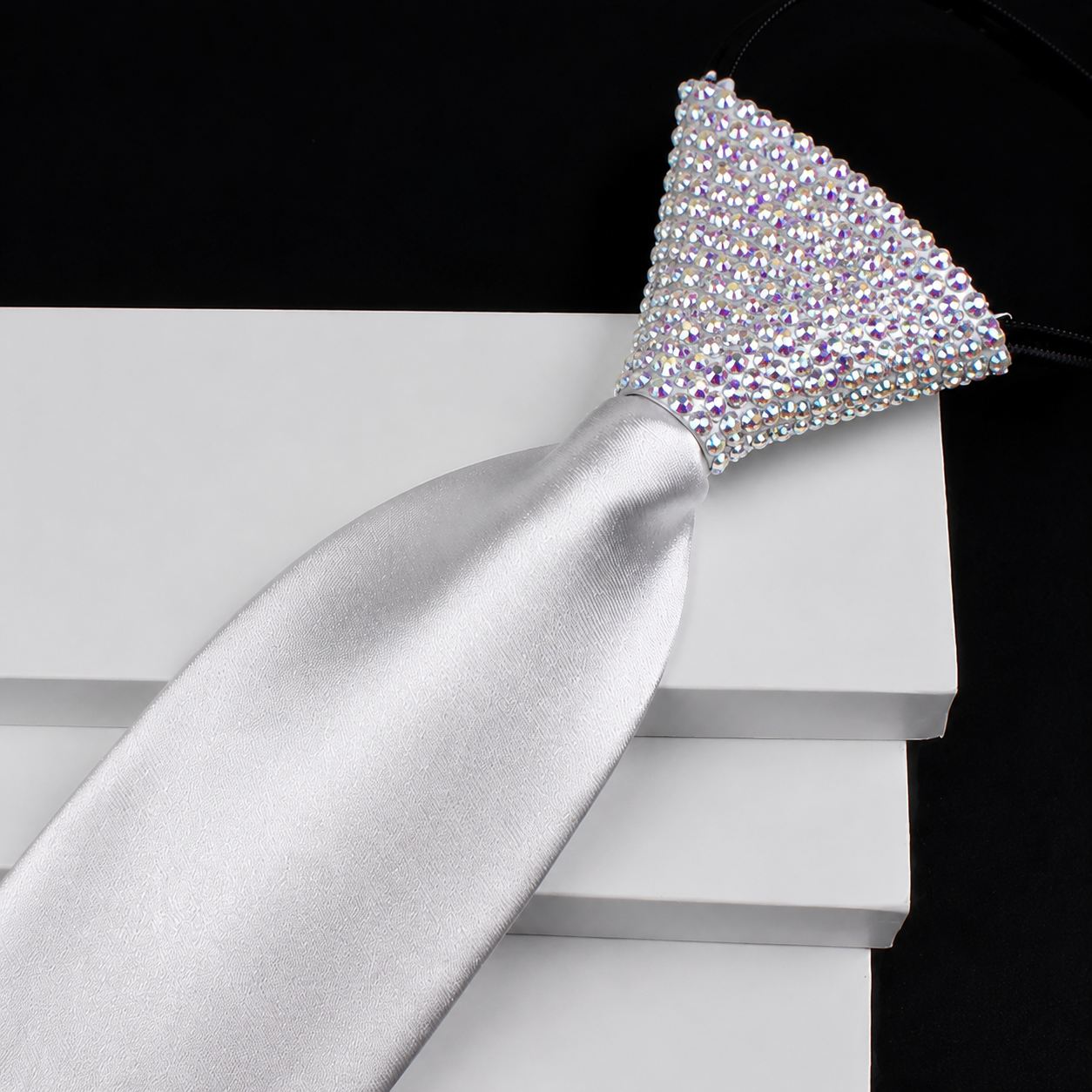 Crystallized Rhinestone Ballroom Dance Tie - Adjustable Men's Zipper Necktie