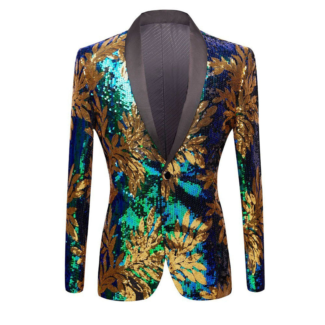 Men's Jazz Dance Costumes Green Gold Sequins Singers Gogo Dancers Dance Blazers Nightclub Dj Ds Perform Coats - Moderndancedress.com