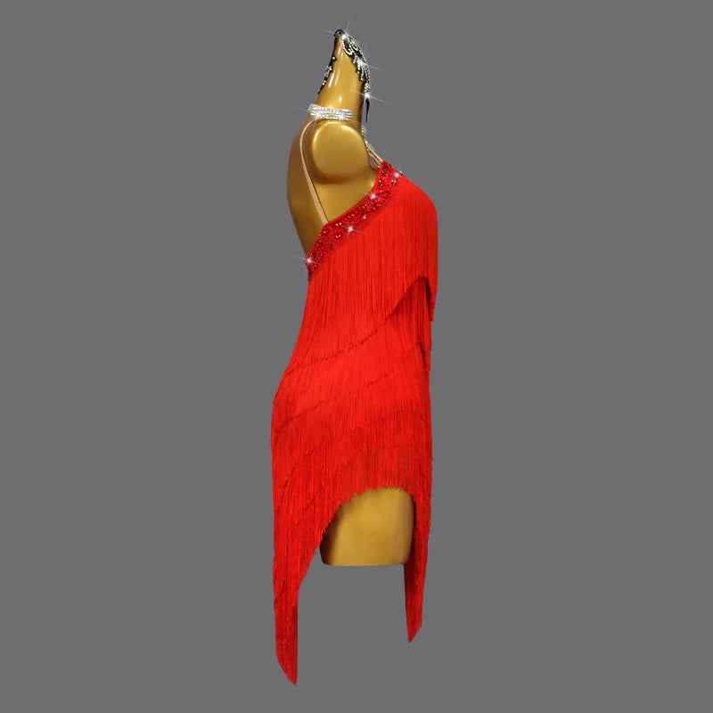 Red Fringe Competition Latin Dance Dresses for Women Girls Salsa Rumba Chacha Professional Dance Costumes - Moderndancedress.com