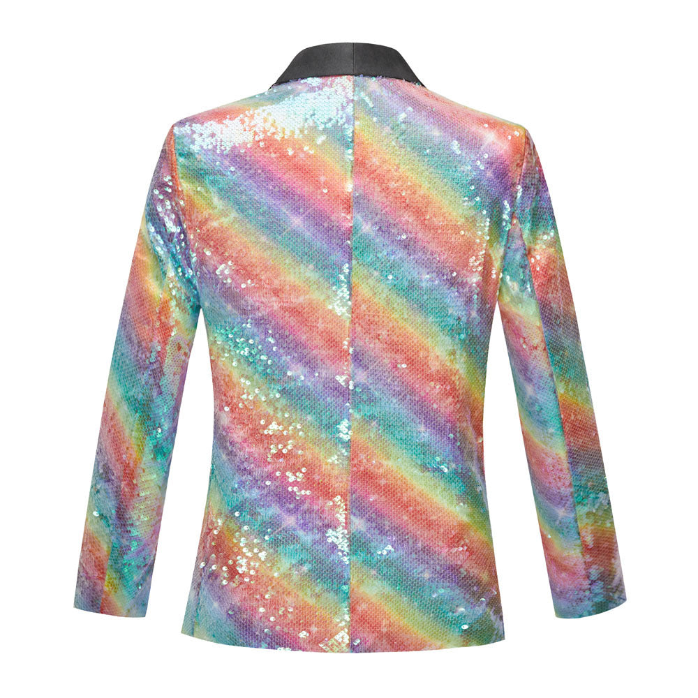 Men's rainbow sequin jazz dance blazers wedding party outwear youth music productiont band concert performance coats choir host singers jacket  for man - Moderndancedress.com