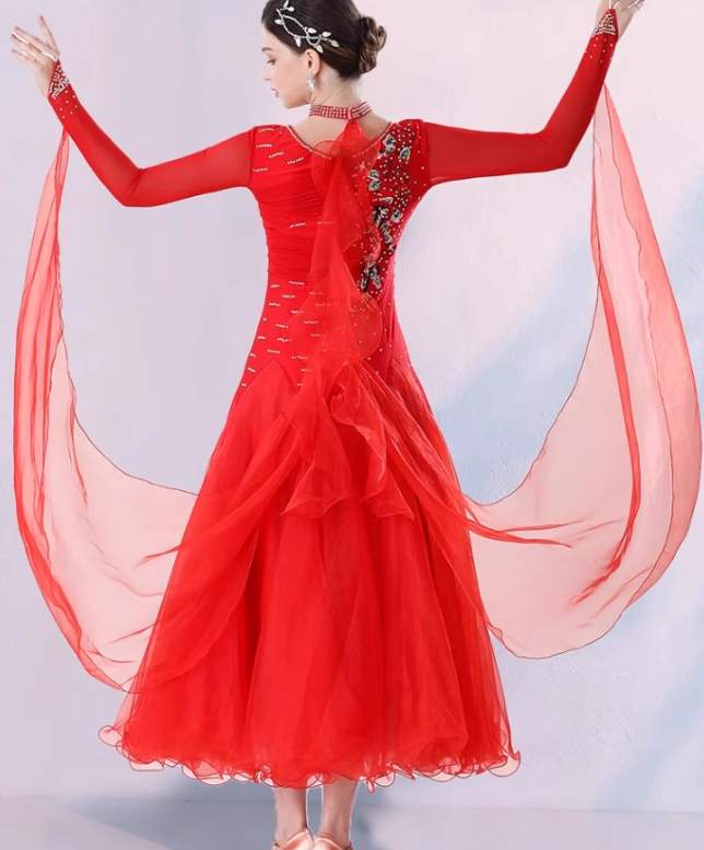 Royal Blue Red Ballroom Dance Dresses for Women Girls Competition National Standard Waltz Tango Dancing Swing Skirts - Moderndancedress.com