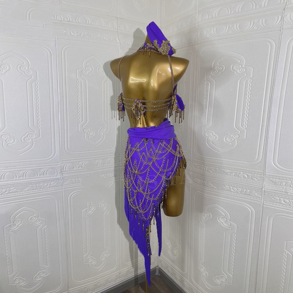 Custom Size Violet Competition Latin Dance Dresses for Women Salsa Rumba Chacha Samba Ballroom Performance Costumes