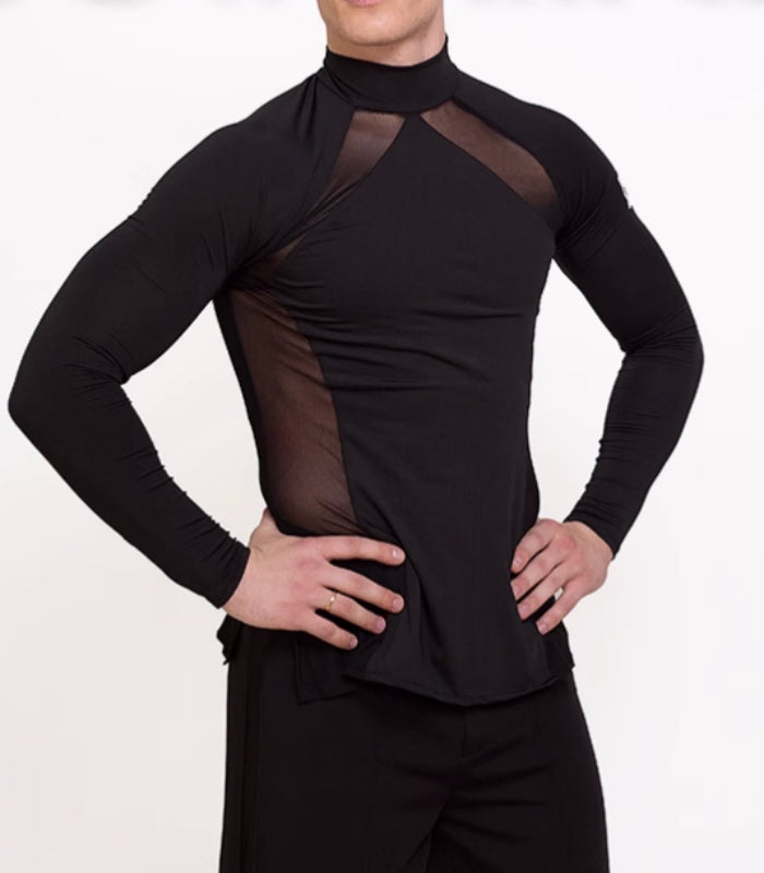 Men's competition black Latin ballroom dance top waltz tango performance shirts for man - Moderndancedress.com
