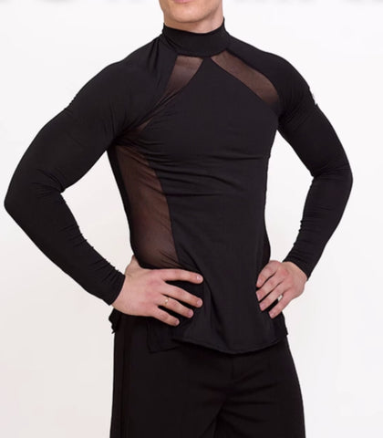 Men's competition black Latin ballroom dance top waltz tango performance shirts for man - Moderndancedress.com