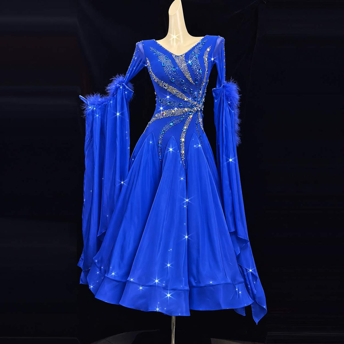 Custom Royal Blue Smooth Ballroom Dance Dress with Bling Crystals