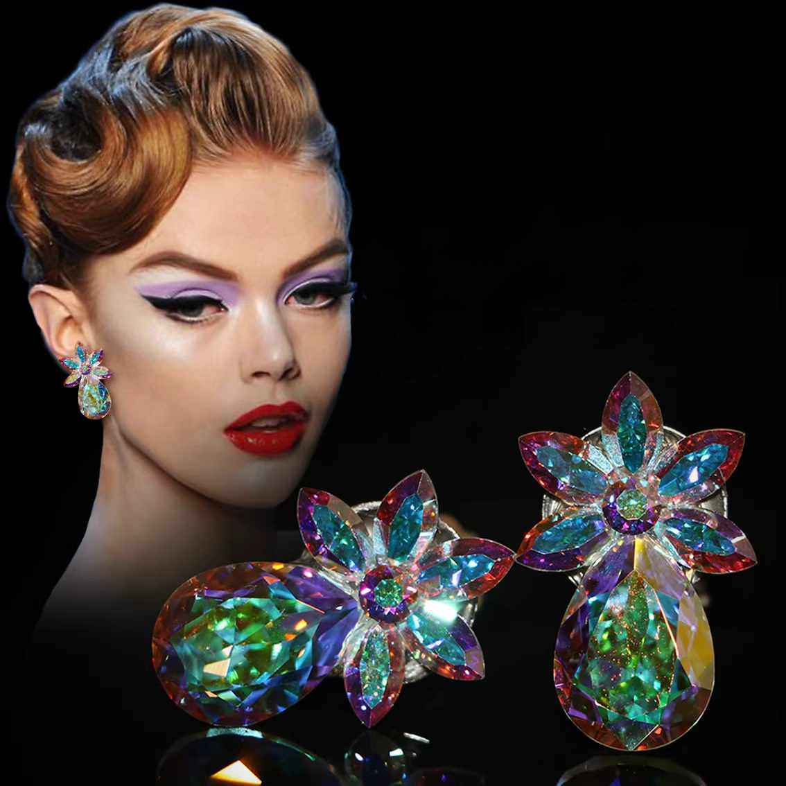 Turquoise Rhinestones Dance Earrings for Women Girls Latin Salsa Rumba Ballroom Dance Bridal Accessories
